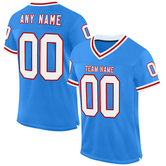 Custom Powder Blue White-Red Mesh Authentic Throwback Football Jersey - Sky-Custom