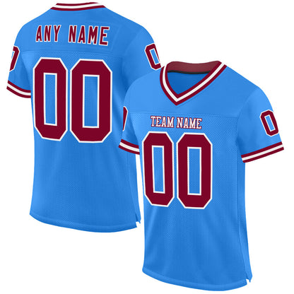 Custom Powder Blue Maroon-White Mesh Authentic Throwback Football Jersey - Sky-Custom