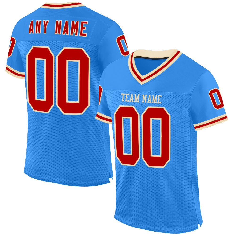 Custom Powder Blue Red-Cream Mesh Authentic Throwback Football Jersey - Sky-Custom