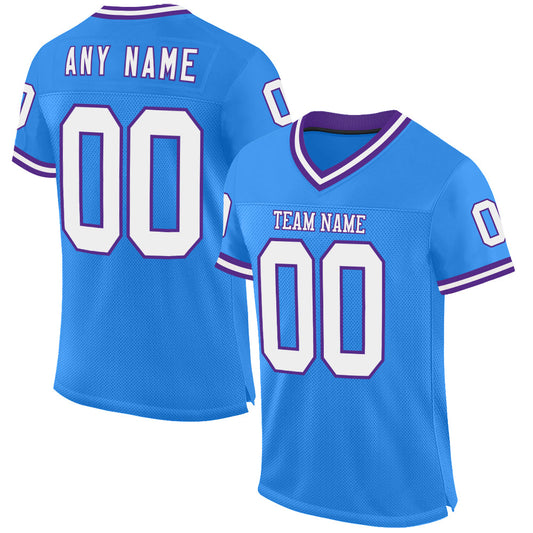 Custom Powder Blue White-Purple Mesh Authentic Throwback Football Jersey - Sky-Custom