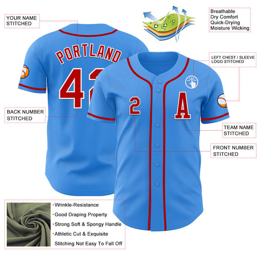 Custom Electric Blue Red-White Authentic Baseball Jersey - Sky-Custom