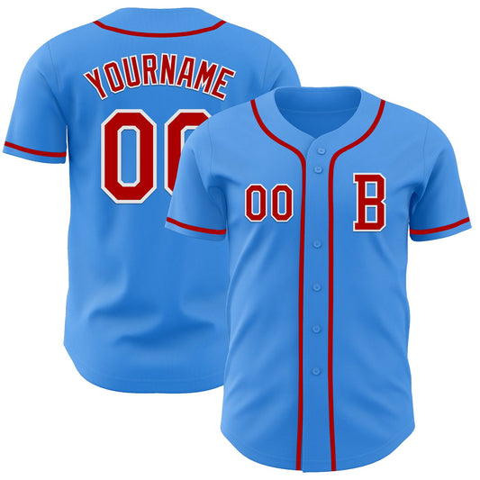 Custom Electric Blue Red-White Authentic Baseball Jersey - Sky-Custom