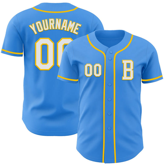 Custom Electric Blue White-Yellow Authentic Baseball Jersey - Sky-Custom