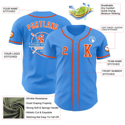 Custom Electric Blue Orange-White Authentic Baseball Jersey - Sky-Custom