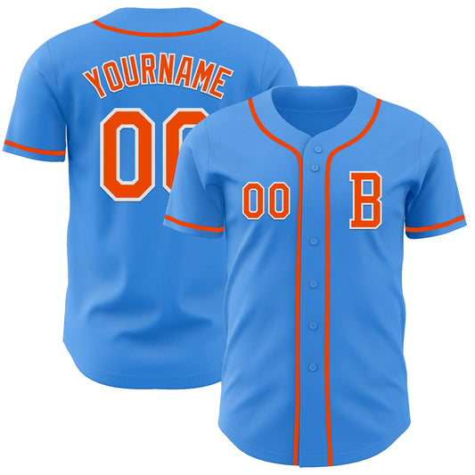 Custom Electric Blue Orange-White Authentic Baseball Jersey - Sky-Custom