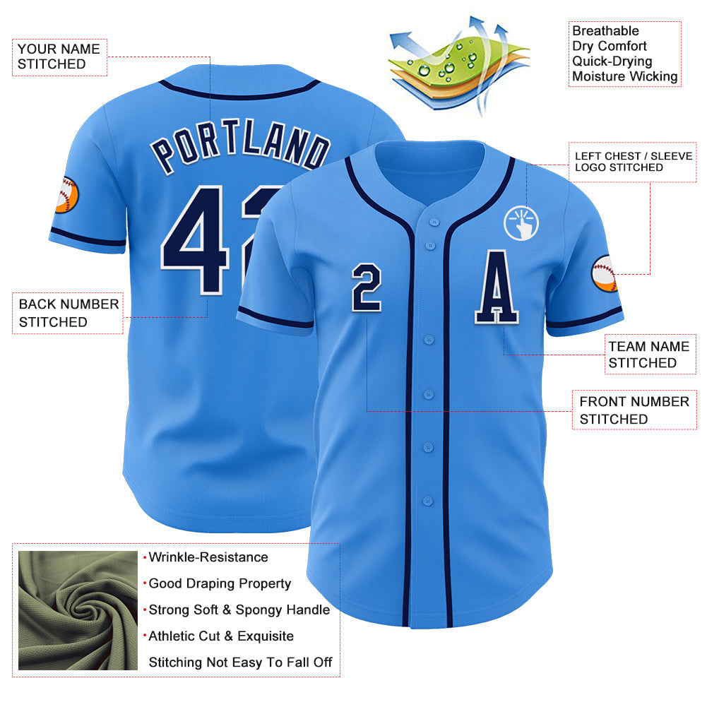 Custom Electric Blue Navy-White Authentic Baseball Jersey - Sky-Custom