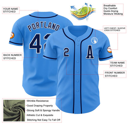 Custom Electric Blue Navy-White Authentic Baseball Jersey - Sky-Custom
