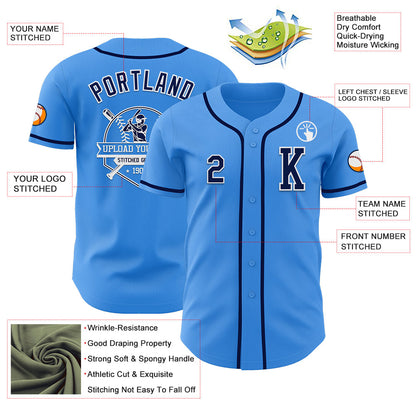 Custom Electric Blue Navy-White Authentic Baseball Jersey - Sky-Custom