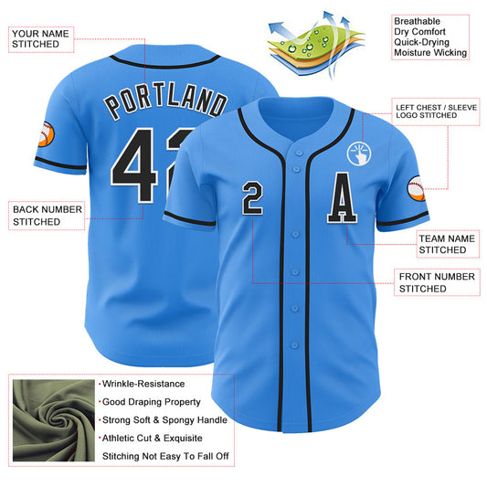 Custom Electric Blue Black-White Authentic Baseball Jersey - Sky-Custom