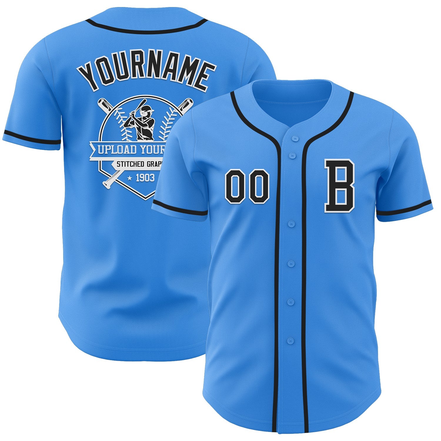 Custom Electric Blue Black-White Authentic Baseball Jersey - Sky-Custom