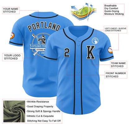 Custom Electric Blue Black-White Authentic Baseball Jersey - Sky-Custom