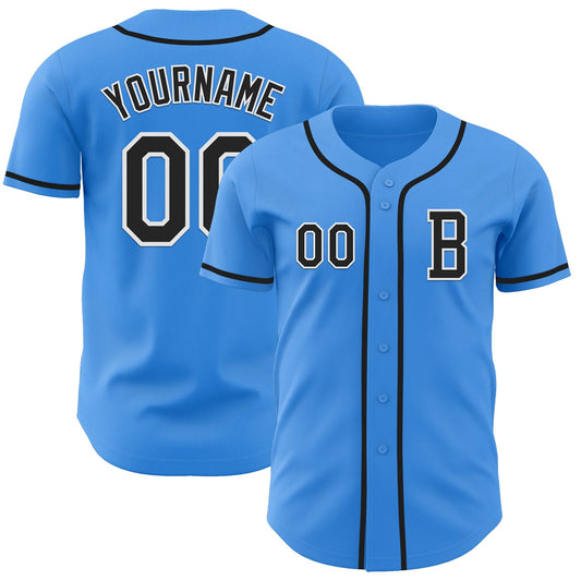 Custom Electric Blue Black-White Authentic Baseball Jersey - Sky-Custom