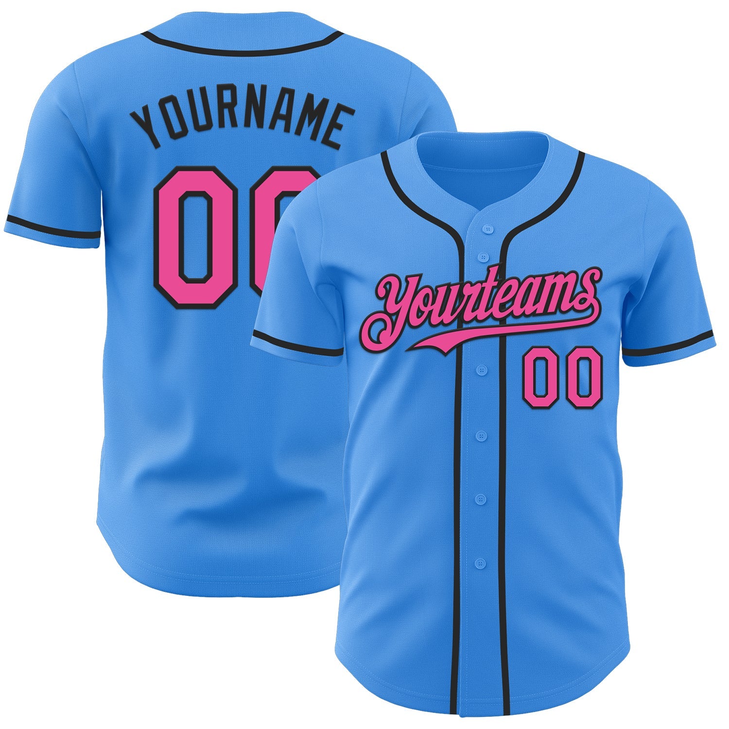 Custom Electric Blue Pink-Black Authentic Baseball Jersey - Sky-Custom