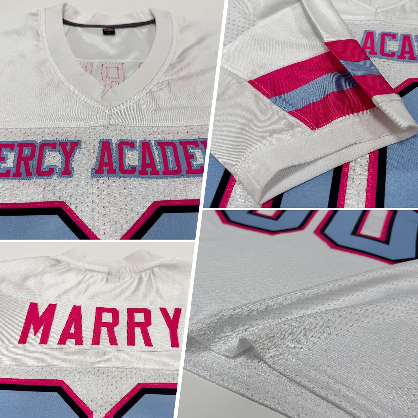 Custom White Light Blue-Pink Mesh Authentic Football Jersey - Sky-Custom