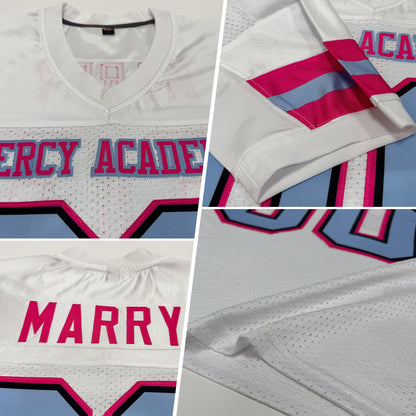 Custom White Light Blue-Pink Mesh Authentic Football Jersey - Sky-Custom