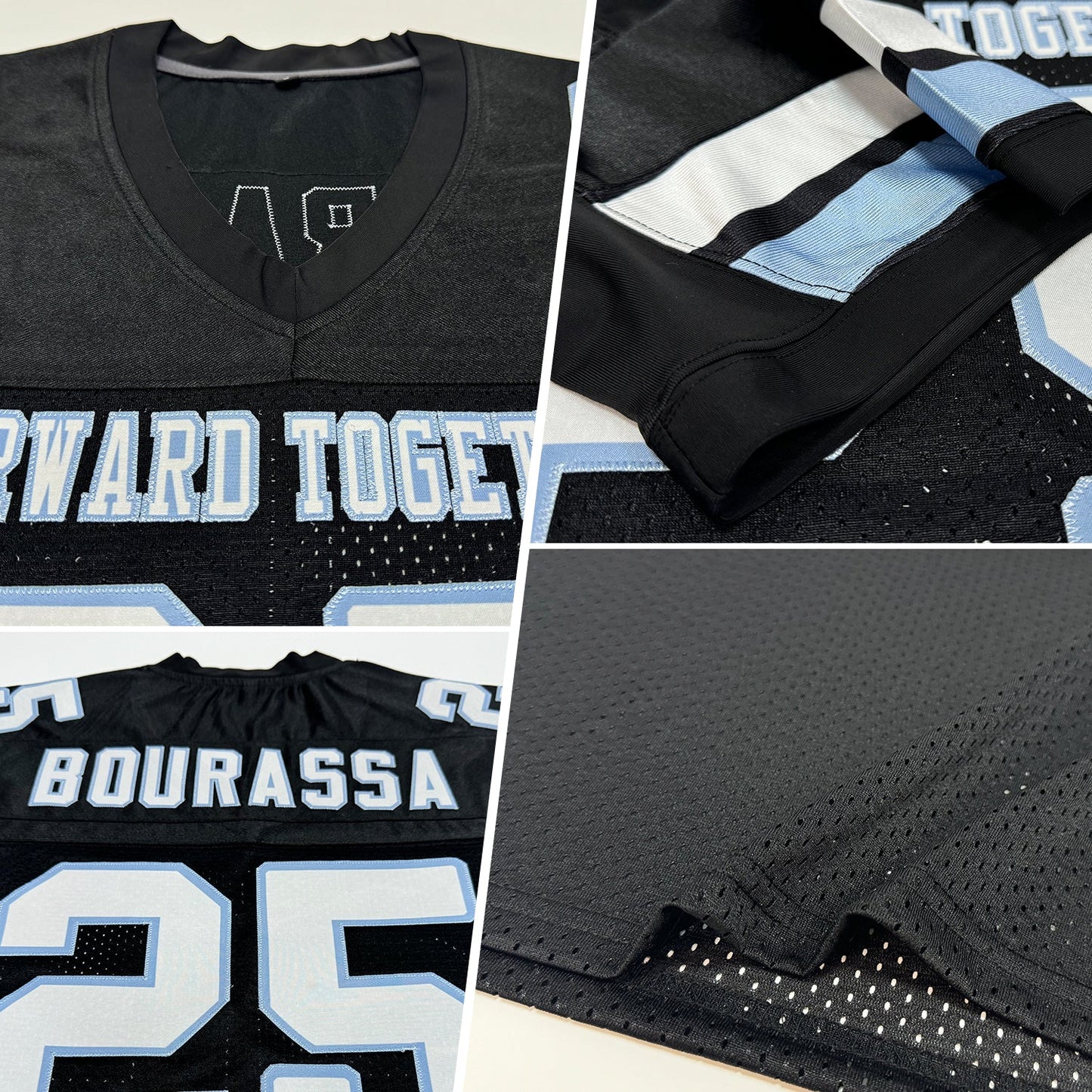 Custom Black White-Light Blue Mesh Authentic Football Jersey - Sky-Custom