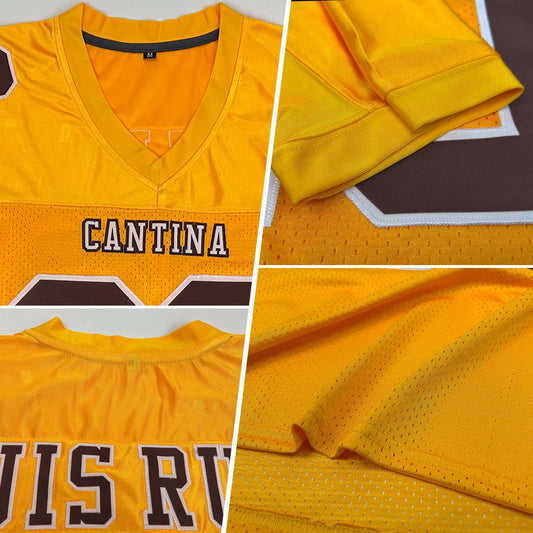 Custom Gold Brown-White Mesh Authentic Football Jersey - Sky-Custom