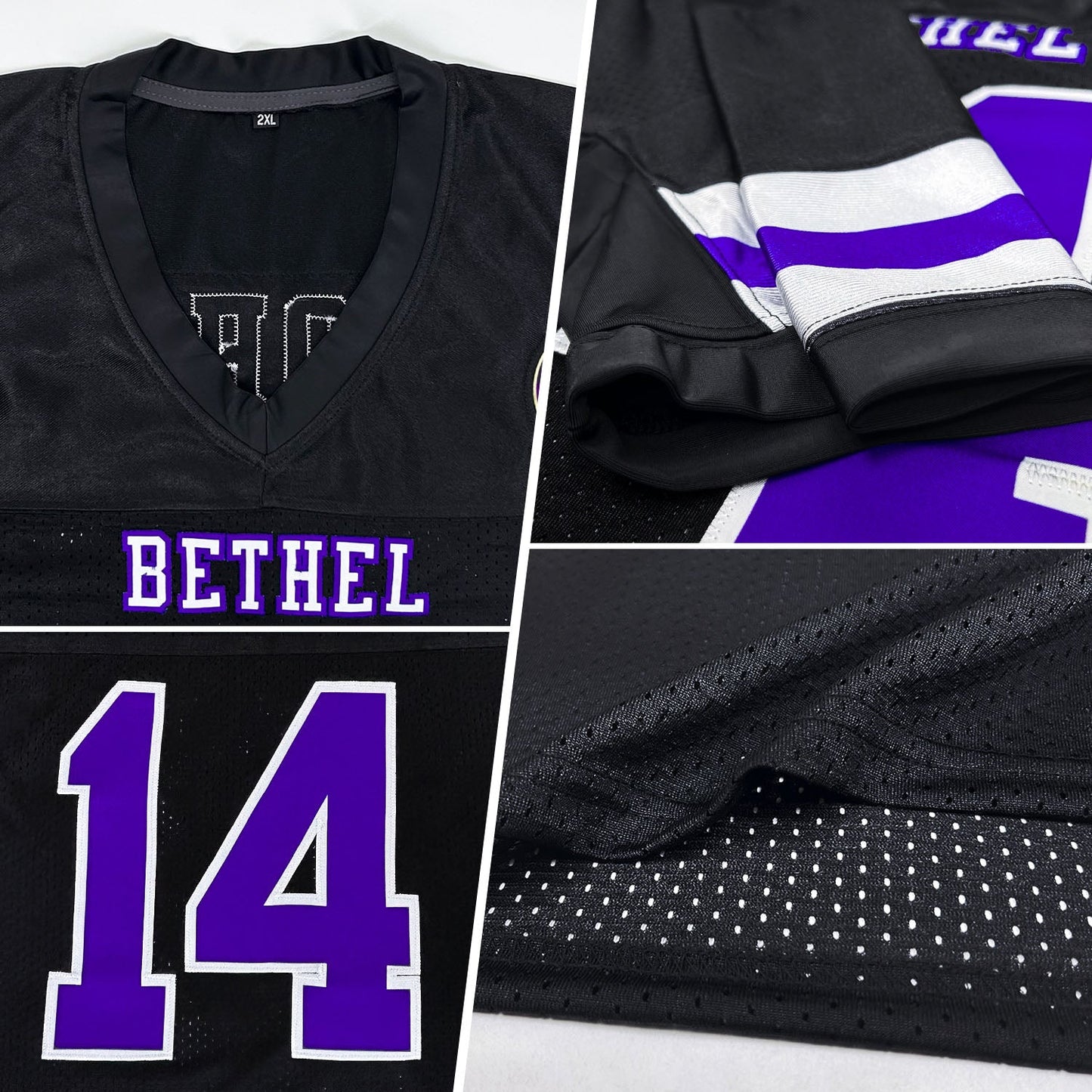 Custom Black Purple-White Mesh Authentic Football Jersey - Sky-Custom