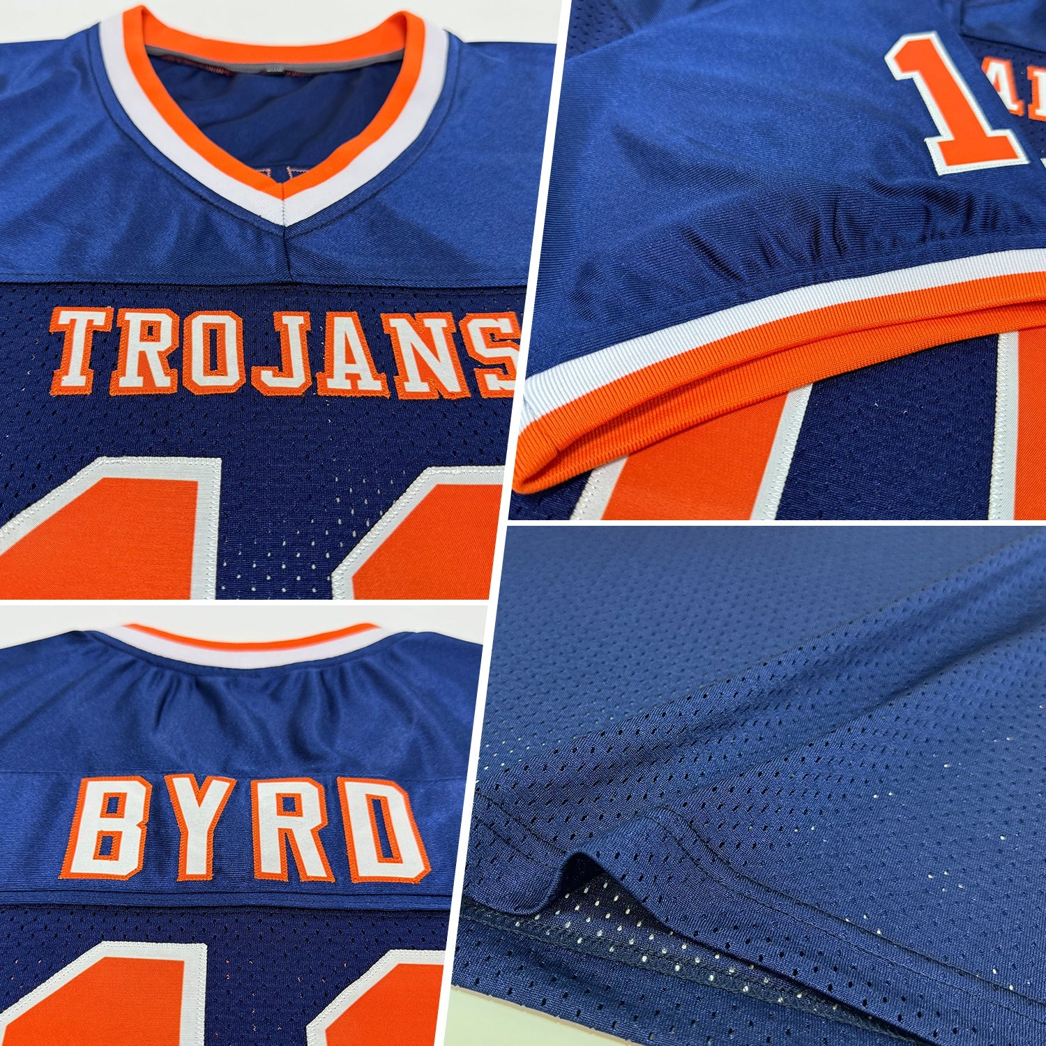 Custom Navy Orange-White Mesh Authentic Throwback Football Jersey - Sky-Custom