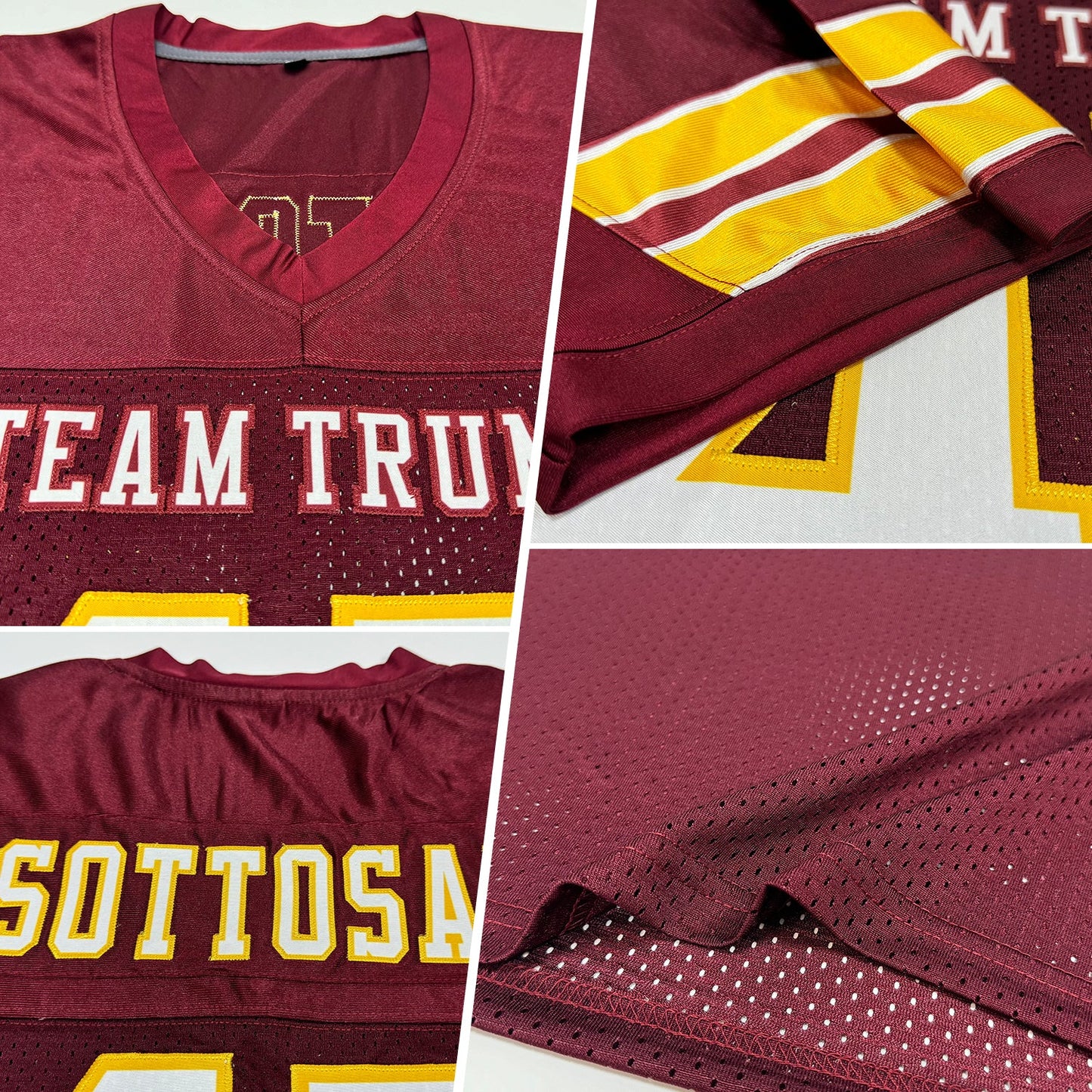 Custom Burgundy White-Gold Mesh Authentic Football Jersey - Sky-Custom