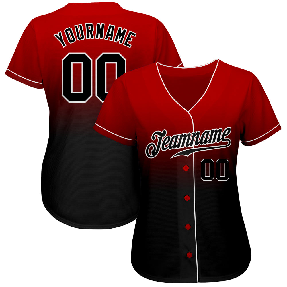 Custom Red Black-White Authentic Fade Fashion Baseball Jersey - Sky-Custom