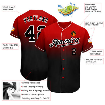 Custom Red Black-White Authentic Fade Fashion Baseball Jersey - Sky-Custom