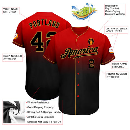 Custom Red Black-Old Gold Authentic Fade Fashion Baseball Jersey - Sky-Custom