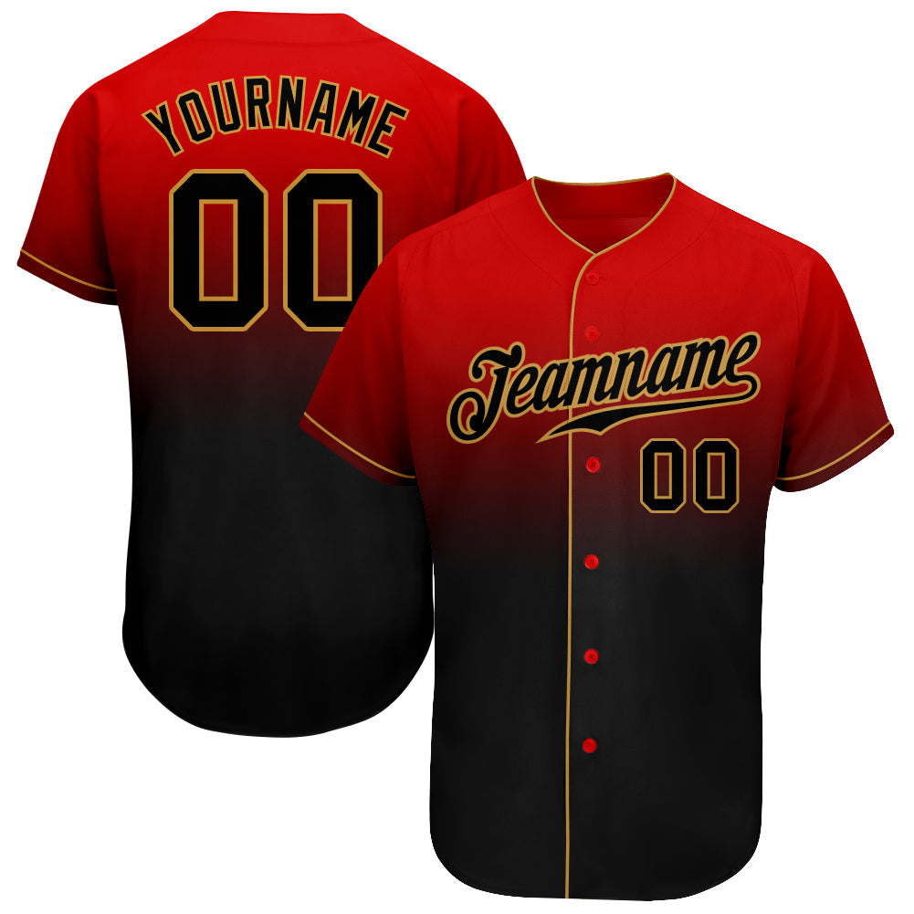 Custom Red Black-Old Gold Authentic Fade Fashion Baseball Jersey - Sky-Custom