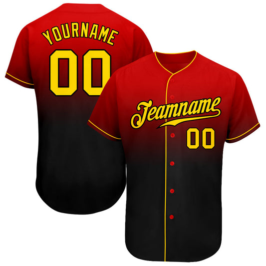 Custom Red Gold-Black Authentic Fade Fashion Baseball Jersey - Sky-Custom