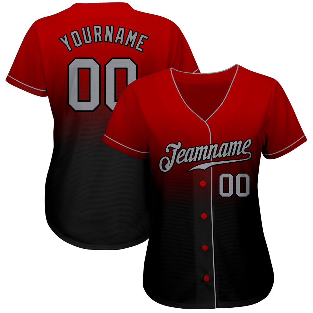 Custom Red Gray-Black Authentic Fade Fashion Baseball Jersey - Sky-Custom