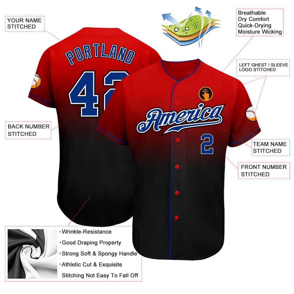 Custom Red Royal-Black Authentic Fade Fashion Baseball Jersey - Sky-Custom