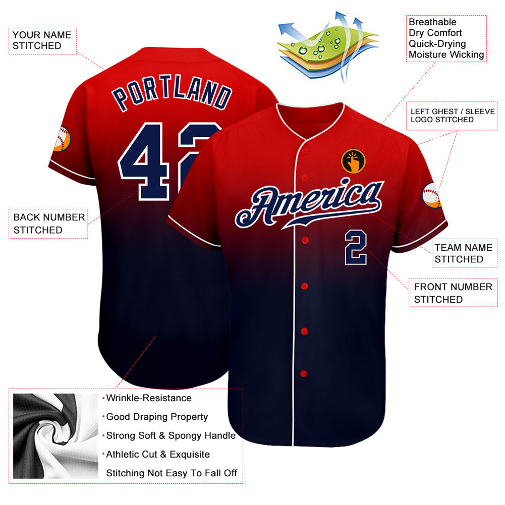 Custom Red Navy-White Authentic Fade Fashion Baseball Jersey - Sky-Custom
