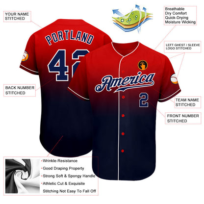 Custom Red Navy-White Authentic Fade Fashion Baseball Jersey - Sky-Custom