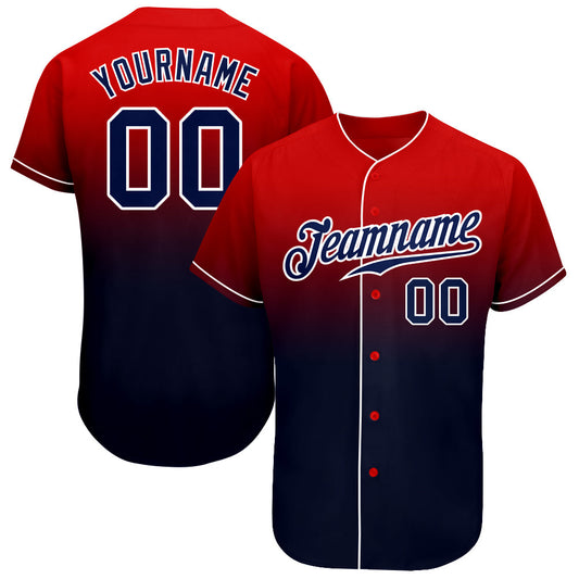 Custom Red Navy-White Authentic Fade Fashion Baseball Jersey - Sky-Custom