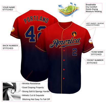 Custom Red Navy-Old Gold Authentic Fade Fashion Baseball Jersey - Sky-Custom