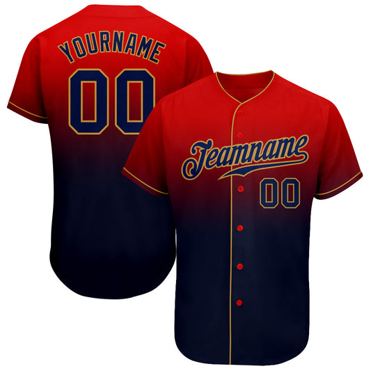 Custom Red Navy-Old Gold Authentic Fade Fashion Baseball Jersey - Sky-Custom