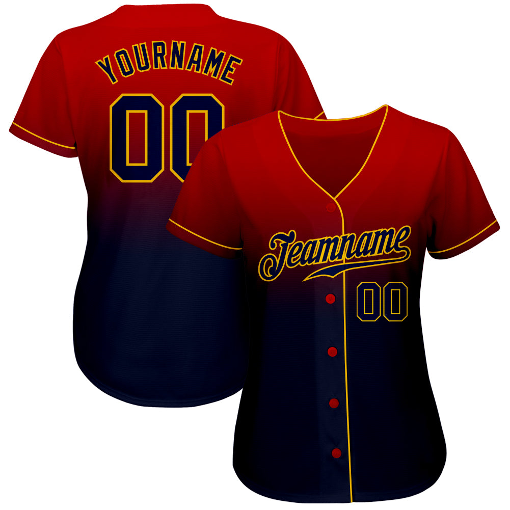 Custom Red Navy-Gold Authentic Fade Fashion Baseball Jersey - Sky-Custom