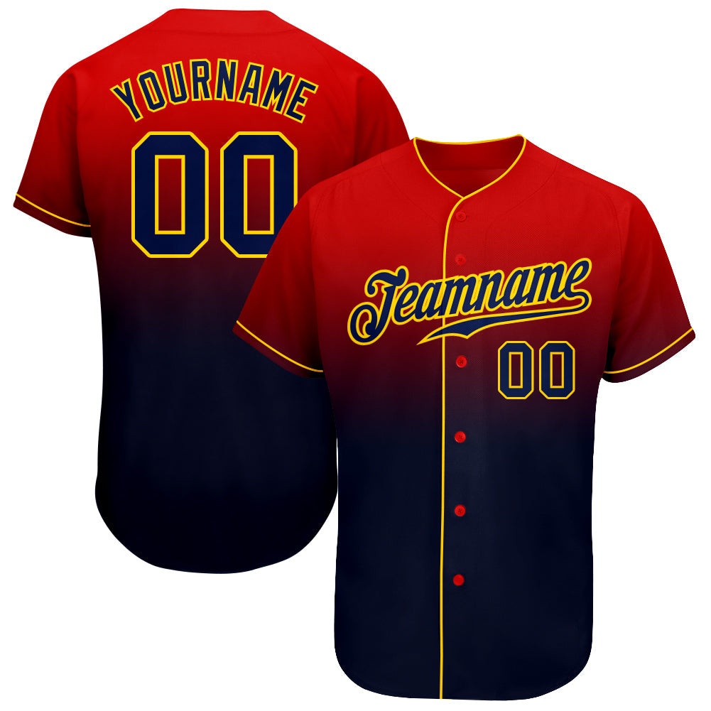 Custom Red Navy-Gold Authentic Fade Fashion Baseball Jersey - Sky-Custom