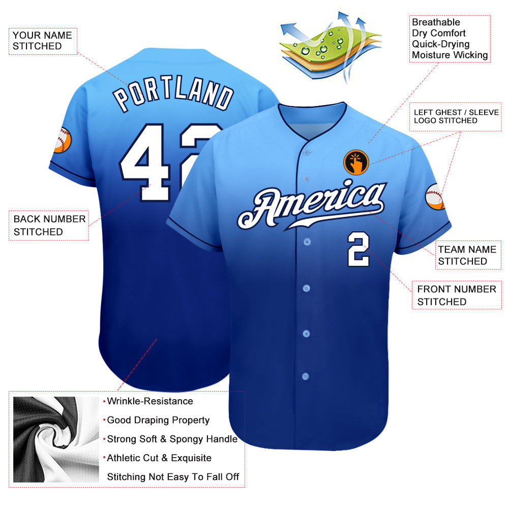 Custom Light Blue White-Royal Authentic Fade Fashion Baseball Jersey - Sky-Custom