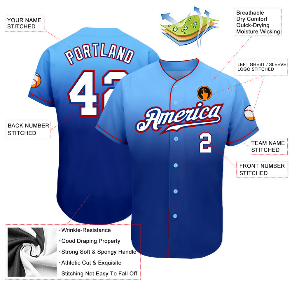 Custom Light Blue White-Royal Authentic Fade Fashion Baseball Jersey - Sky-Custom