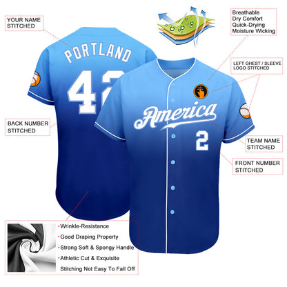 Custom Light Blue White-Royal Authentic Fade Fashion Baseball Jersey - Sky-Custom