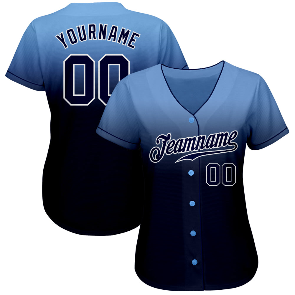 Custom Light Blue Navy-White Authentic Fade Fashion Baseball Jersey - Sky-Custom