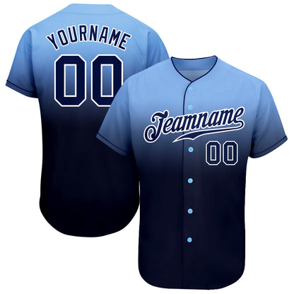 Custom Light Blue Navy-White Authentic Fade Fashion Baseball Jersey - Sky-Custom