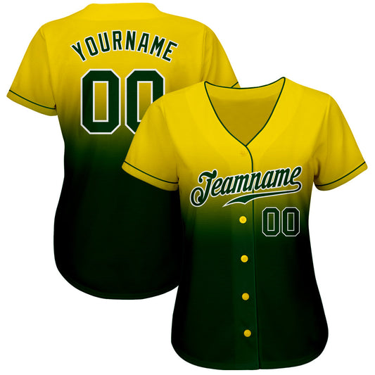 Custom Yellow Green-White Authentic Fade Fashion Baseball Jersey - Sky-Custom