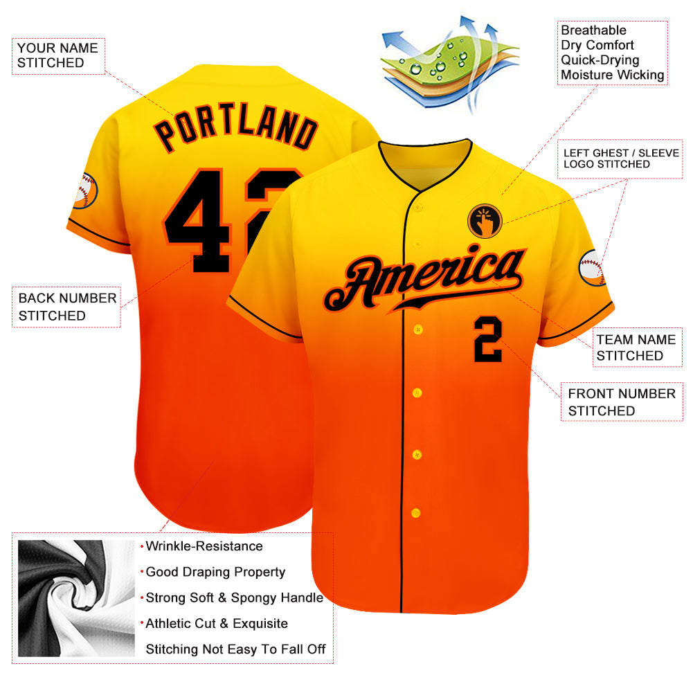 Custom Yellow Black-Orange Authentic Fade Fashion Baseball Jersey - Sky-Custom