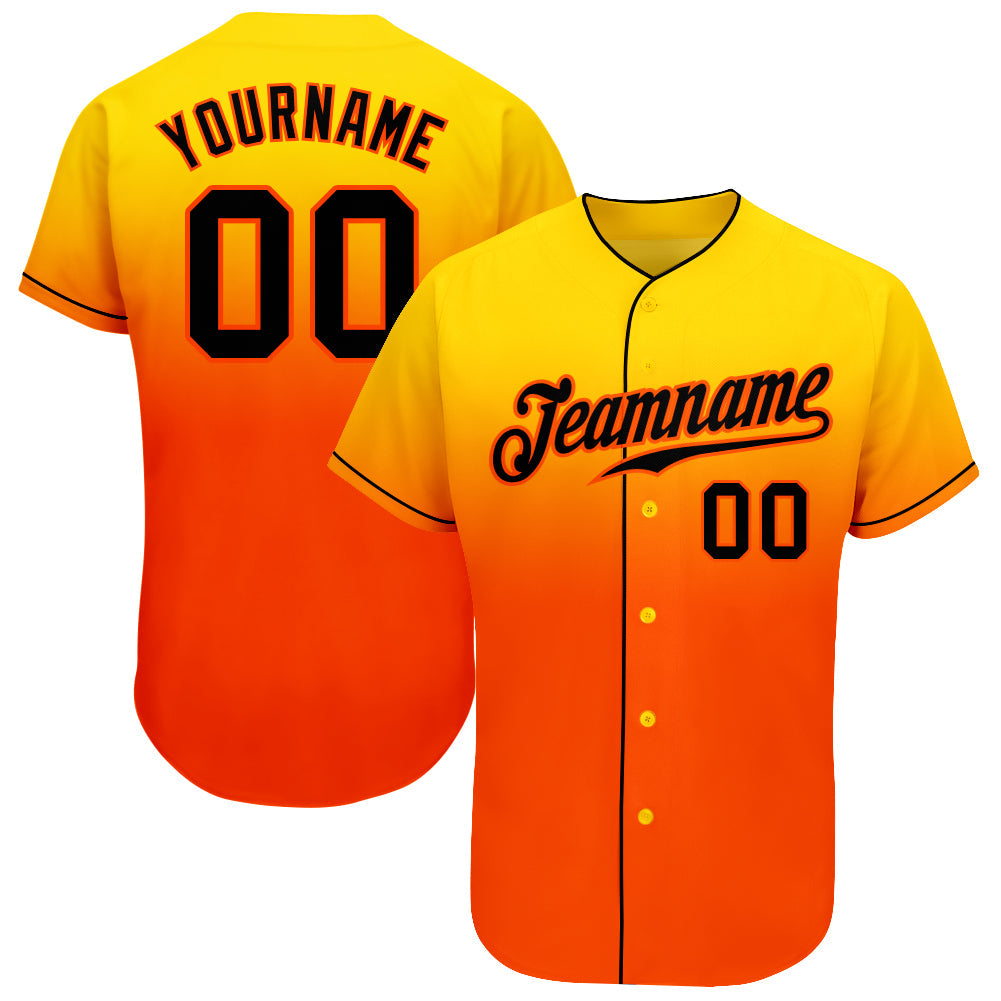 Custom Yellow Black-Orange Authentic Fade Fashion Baseball Jersey - Sky-Custom