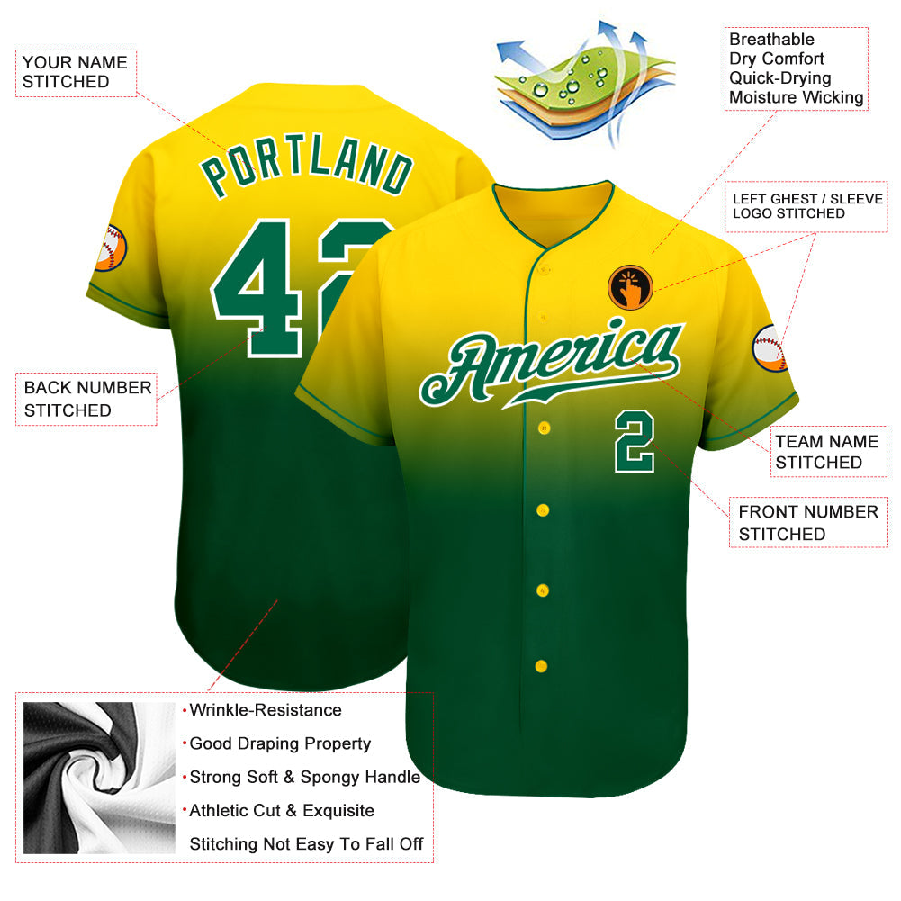 Custom Yellow Kelly Green-White Authentic Fade Fashion Baseball Jersey - Sky-Custom