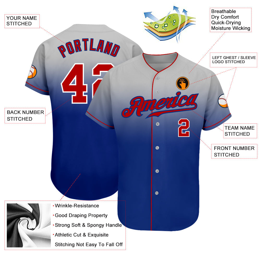 Custom Gray Red-Royal Authentic Fade Fashion Baseball Jersey - Sky-Custom