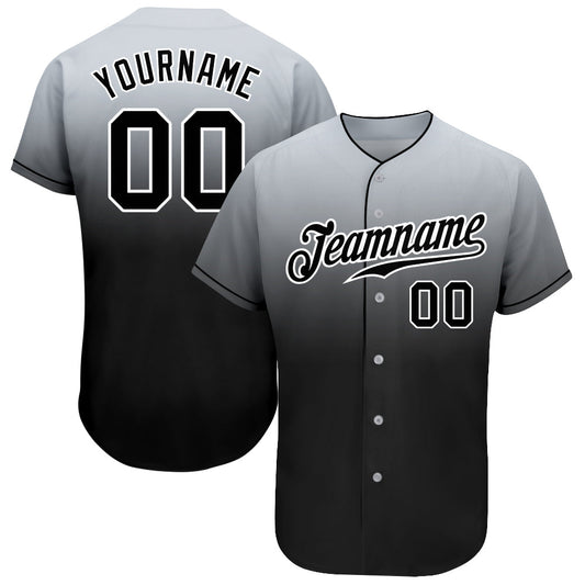 Custom Gray Black-White Authentic Fade Fashion Baseball Jersey - Sky-Custom