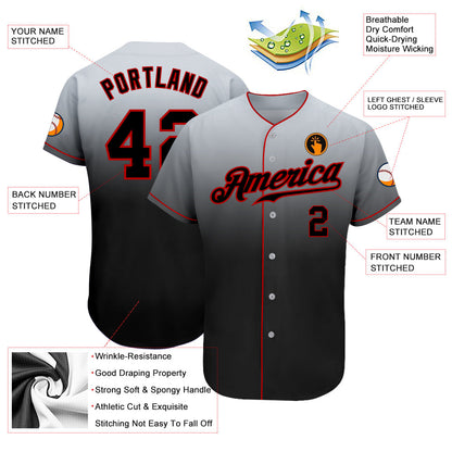 Custom Gray Black-Red Authentic Fade Fashion Baseball Jersey - Sky-Custom